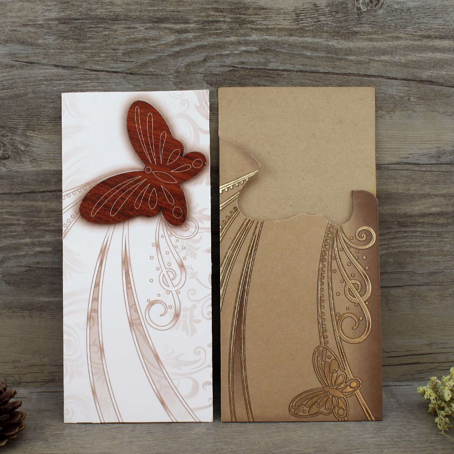 20pcs Wood Personalized Pocket Wedding Invitation Templates